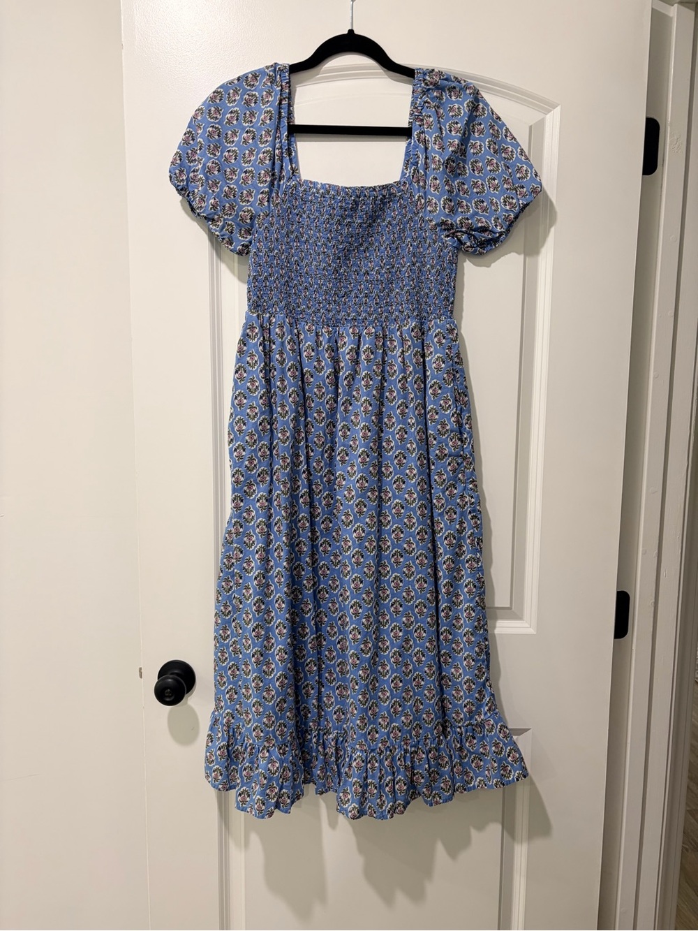 J. Crew Blue Floral Print Midi Length Dress